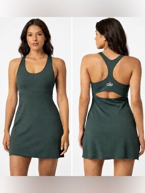 Alo Yoga Airlift Fly Dress Small Green Racerback Built In Bra Active Tennis